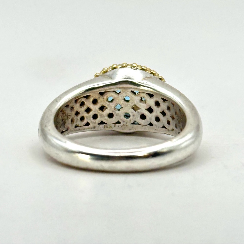 Lagos Caviar Silver & Gold Faceted Blue Topaz Ring Size 7 - Picture 7 of 13